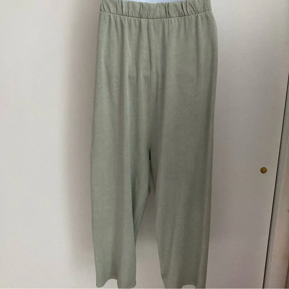 Zara Green Tie Waist Draped Drop Crotch 100% Cotton Harem Style Pants, NWT Sz M